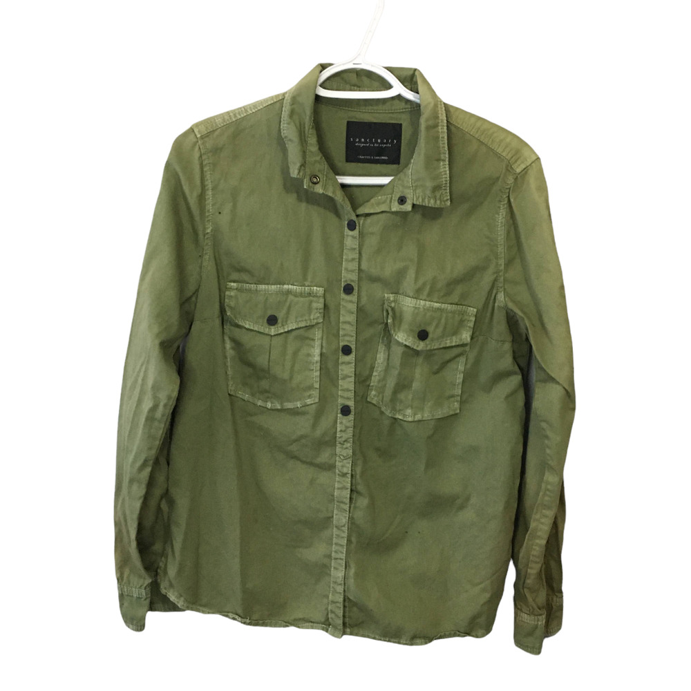 Sanctuary Crafted and Tailored Women's Embroidered Shirt Jacket Sz Medium Green